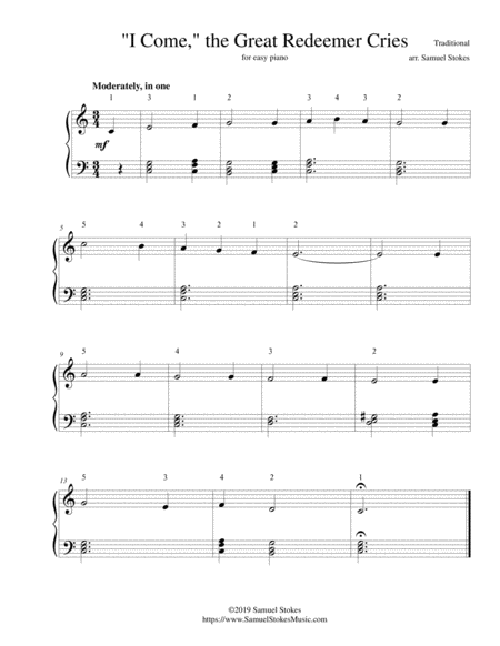 I Come The Great Redeemer Cries For Easy Piano Sheet Music