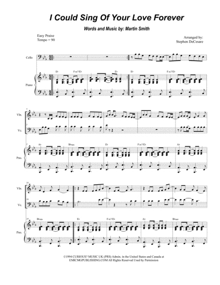 I Could Sing Of Your Love Forever Duet For Violin And Cello Sheet Music