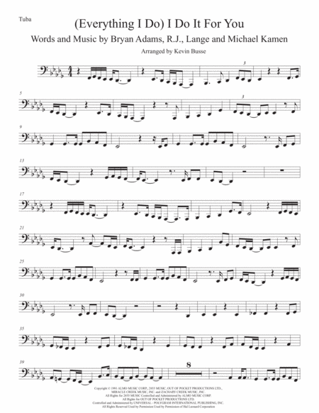 I Do It For You Original Key Tuba Sheet Music