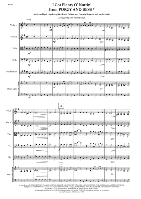 I Got Plenty O Nuttin From Porgy And Bess For String Quintet Sheet Music