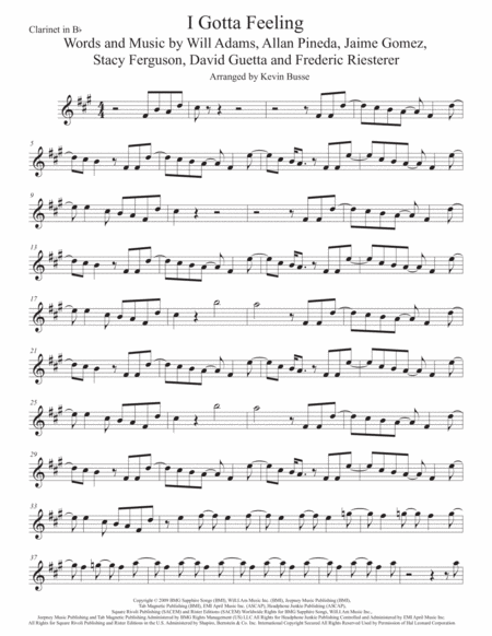 Free Sheet Music I Gotta Feeling Clarinet Original Key