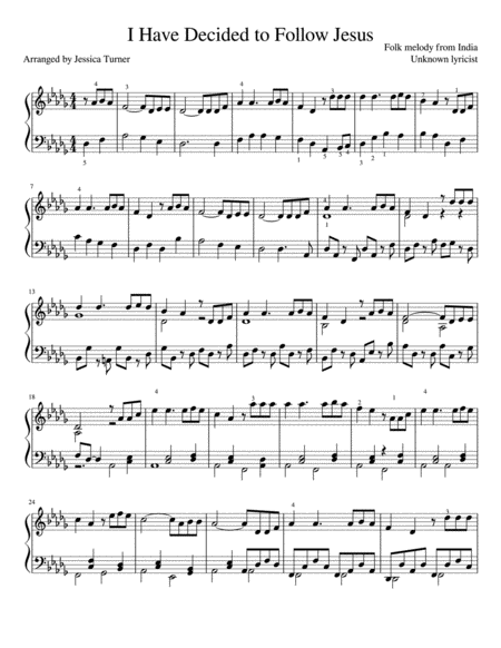 I Have Decided To Follow Jesus Intermediate Piano Sheet Music