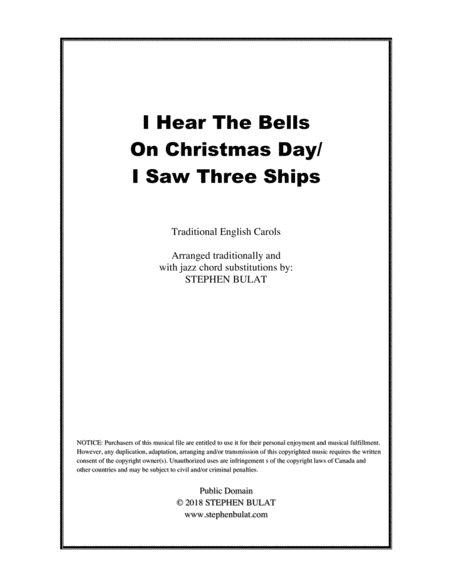 I Heard The Bells On Christmas Day I Saw Three Ships Medley Lead Sheet Arranged In Traditional And Jazz Style Key Of F Sheet Music