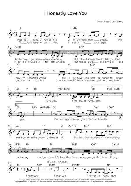 I Honestly Love You Lead Sheet For Singalongs Sheet Music