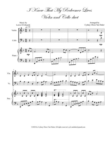 I Know That My Redeemer Lives Violin And Cello Duet Sheet Music