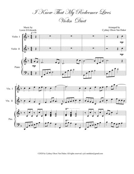Free Sheet Music I Know That My Redeemer Lives Violin Duet