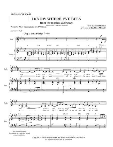 Free Sheet Music I Know Where I Ve Been In A Major From Hairspray Ttbb Arr Kathleen Mcguire