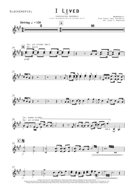 Free Sheet Music I Lived Percussion Ensemble Parts