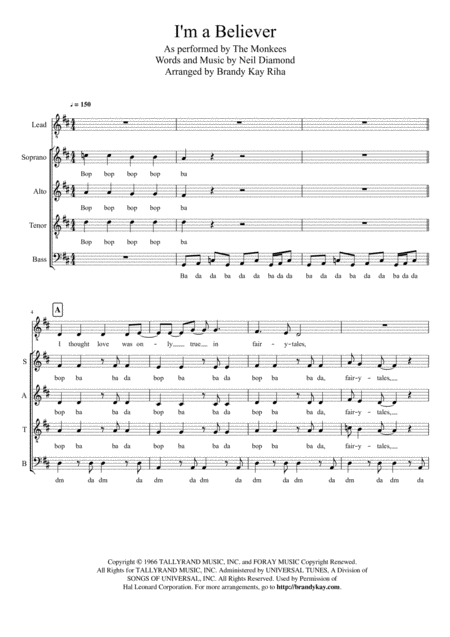 I M A Believer Satb A Cappella Sheet Music