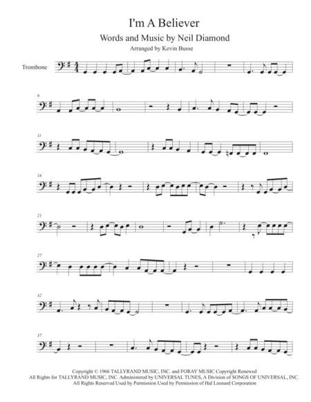 Free Sheet Music I M A Believer Trombone