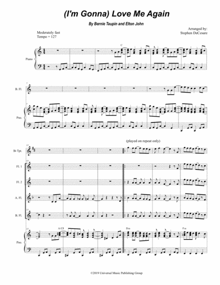 I M Gonna Love Me Again For Flute Choir And Piano Sheet Music