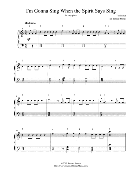 Free Sheet Music I M Gonna Sing When The Spirit Says Sing For Easy Piano