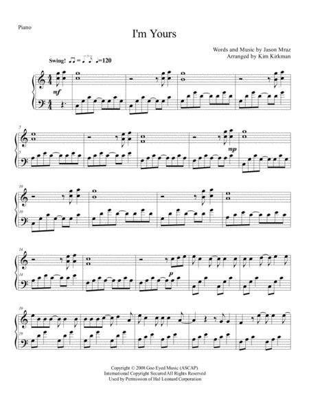 Free Sheet Music I M Yours For Easy Piano No Black Notes Required