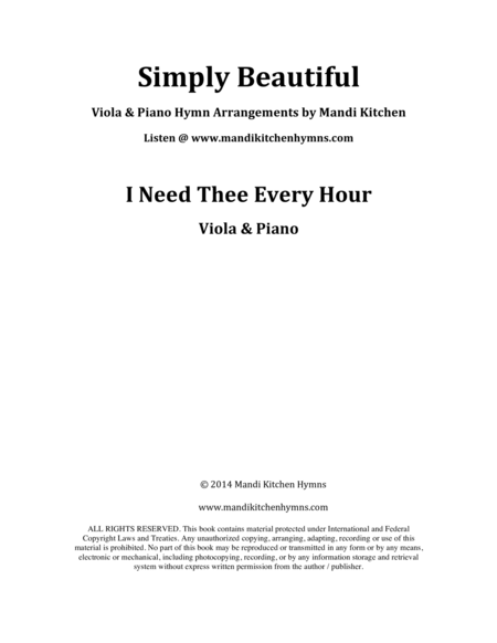 Free Sheet Music I Need Thee Every Hour Viola Piano Duet