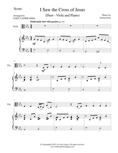 Free Sheet Music I Saw The Cross Of Jesus Duet Viola And Piano Score And Parts