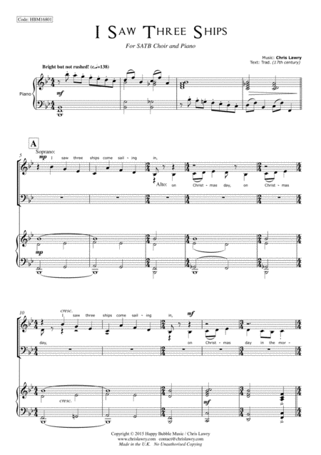 I Saw Three Ships Chris Lawry For Satb Choir With Piano Accompaniment Sheet Music