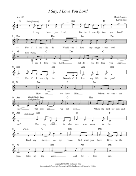 I Say I Love You Lord Sheet Music