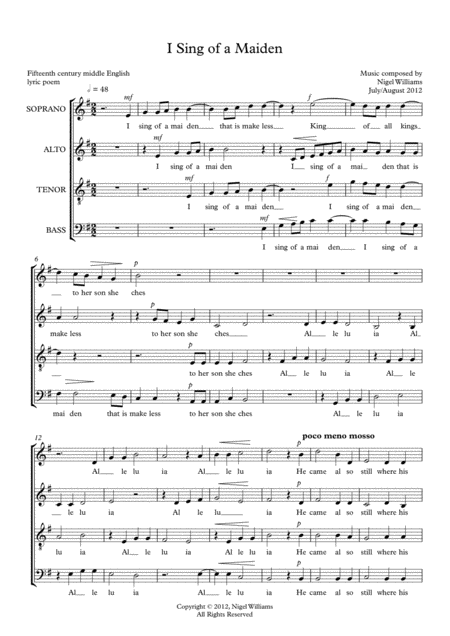 Free Sheet Music I Sing Of A Maiden For Satb Choir