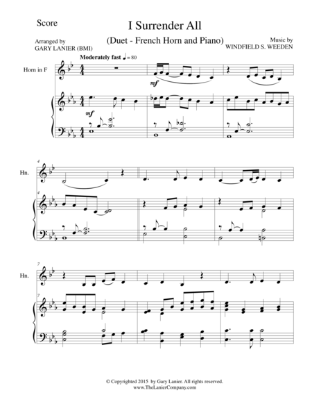 I Surrender All Duet French Horn And Piano Score And Parts Sheet Music