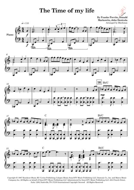 Free Sheet Music I Ve Had The Time Of My Life For Easy Piano