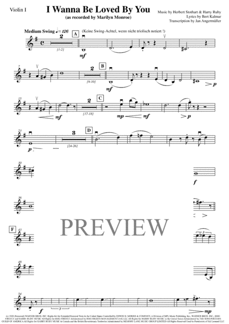 Free Sheet Music I Wanna Be Loved By You String Ensemble Parts Transcription Of Original Marilyn Monroe Recording