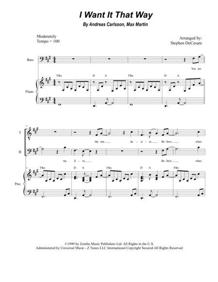 I Want It That Way Duet For Tenor And Bass Solo Sheet Music