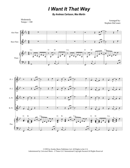 I Want It That Way For Flute Choir And Piano Sheet Music