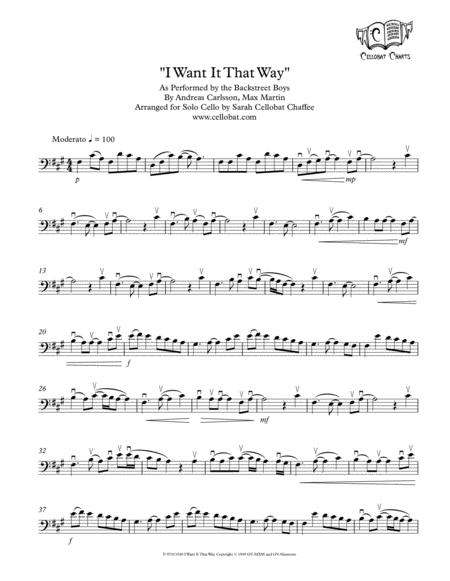 I Want It That Way Solo Cello Backstreet Boys Arr Cellobat Sheet Music