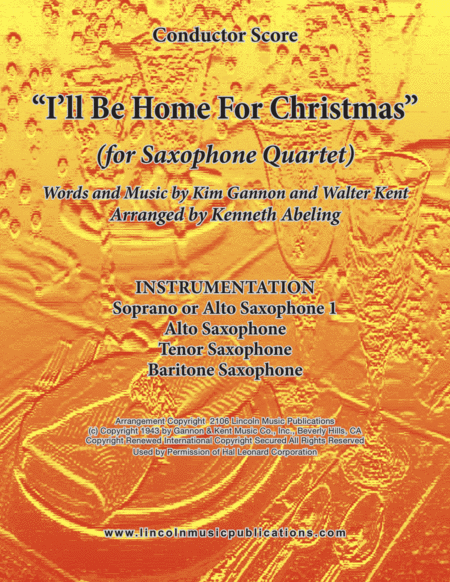 I Will Be Home For Christmas For Saxophone Quartet Satb Or Aatb Sheet Music