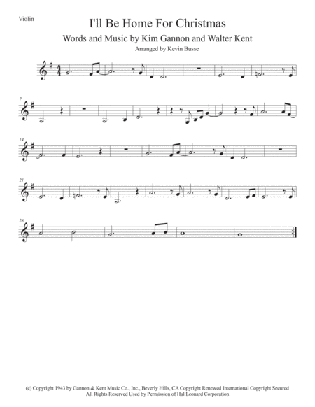 Free Sheet Music I Will Be Home For Christmas Original Key Violin