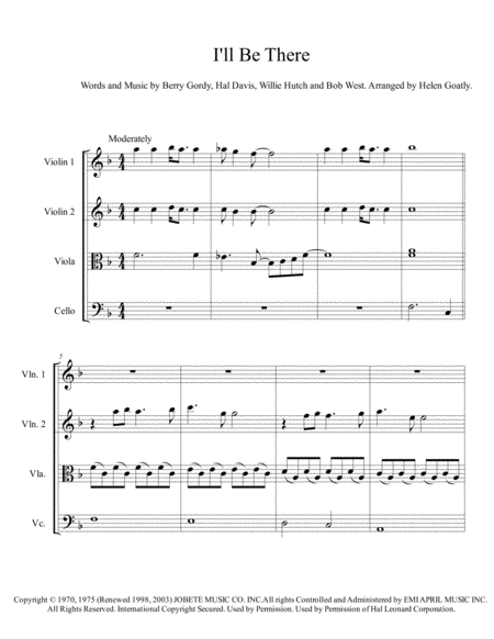Free Sheet Music I Will Be There Arranged For String Quartet