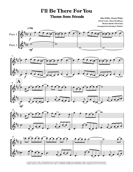 I Will Be There For You Theme From Friends Flute Duet Sheet Music