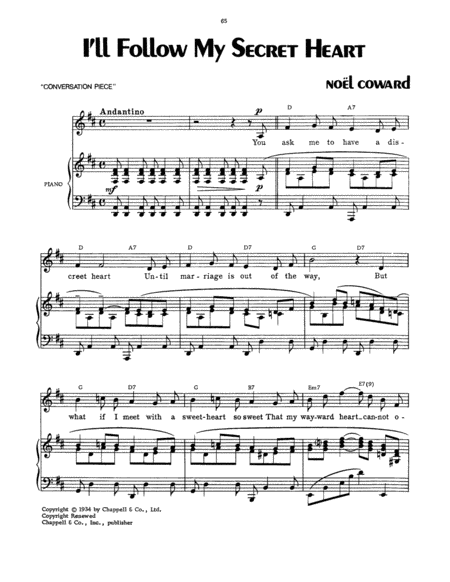 Free Sheet Music I Will Follow My Secret Heart