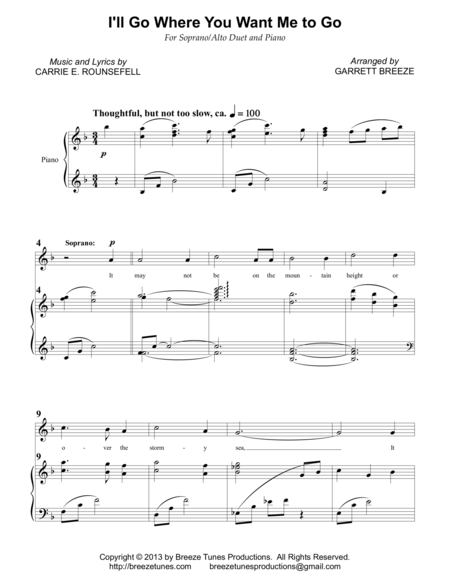 I Will Go Where You Want Me To Go Vocal Duet Sheet Music