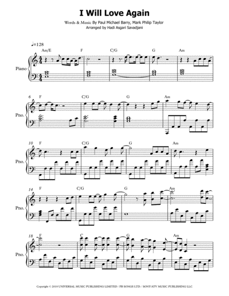 I Will Love Again Sheet Music