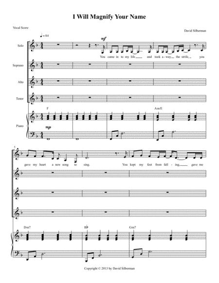 Free Sheet Music I Will Magnify Your Name Piano Vocal Score