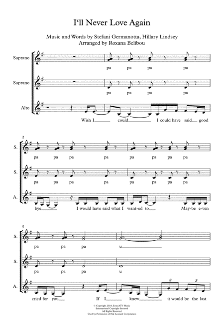 I Will Never Love Again From A Star Is Born Ssa A Cappella Sheet Music