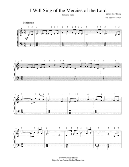 I Will Sing Of The Mercies Of The Lord For Easy Piano Sheet Music