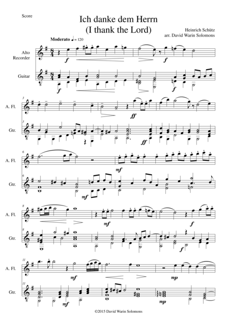 Free Sheet Music Ich Danke Dem Herrn For Alto Recorder And Guitar