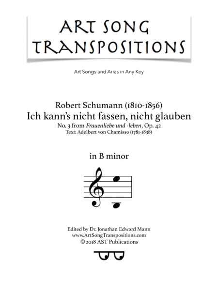 Ich Kanns Nicht Fassen Nicht Glauben Op 42 No 3 B Minor Sheet Music