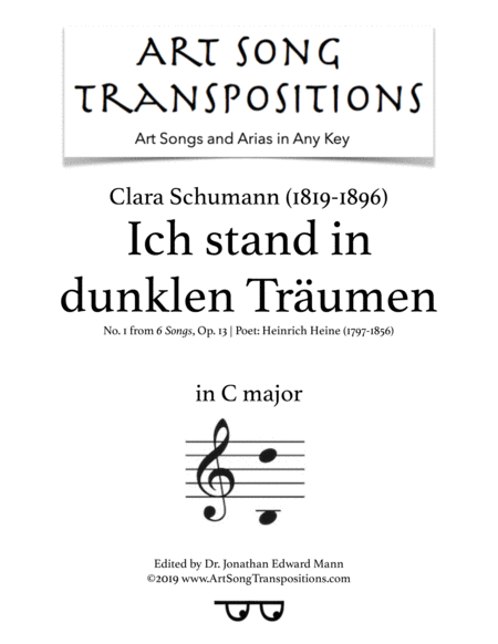 Free Sheet Music Ich Stand In Dunklen Trumen Op 13 No 1 Transposed To C Major