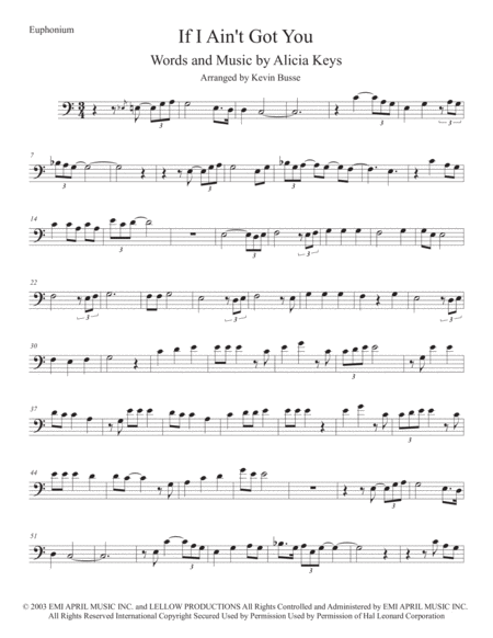 If I Aint Got You Easy Key Of C Euphonium Sheet Music