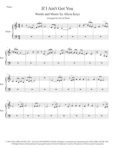 If I Aint Got You Easy Key Of C Piano Sheet Music