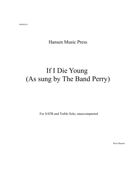 If I Die Young A Cappella Sheet Music