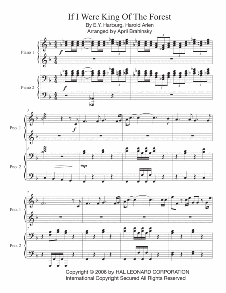 If I Were King Of The Forest Piano Duet Sheet Music