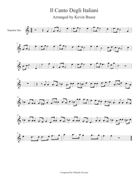 Il Canto Degli Italiani Soprano Sax Sheet Music