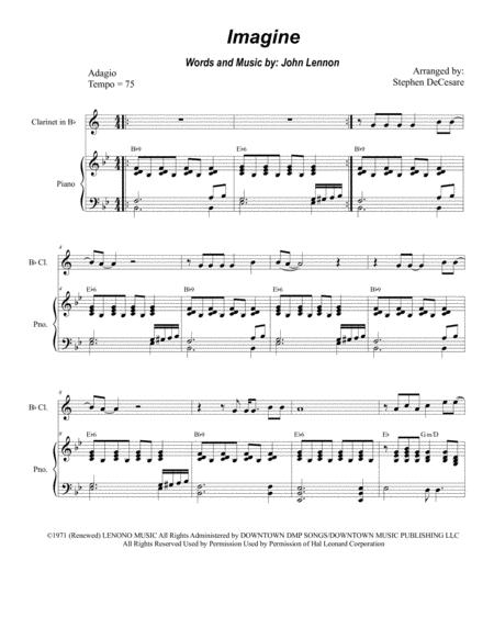 Free Sheet Music Imagine For Bb Clarinet Solo And Piano