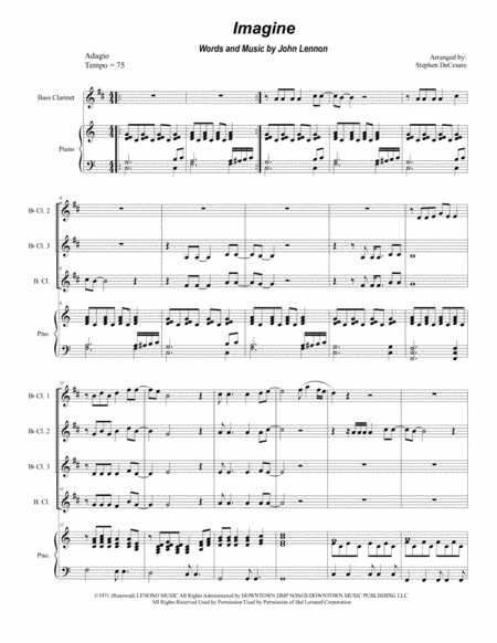 Free Sheet Music Imagine For Clarinet Choir