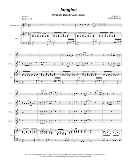 Imagine For Saxophone Quartet Sheet Music