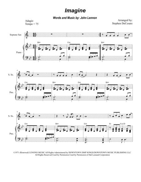 Imagine For Soprano Saxophone And Piano Sheet Music